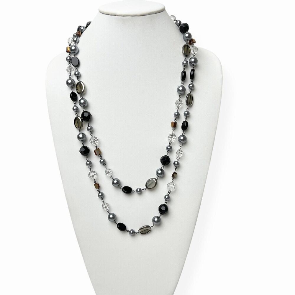 Lot Of 2 Necklaces Silver Black Beads Faceted Smooth Signed Premier Designs WHBM - Picture 10 of 13